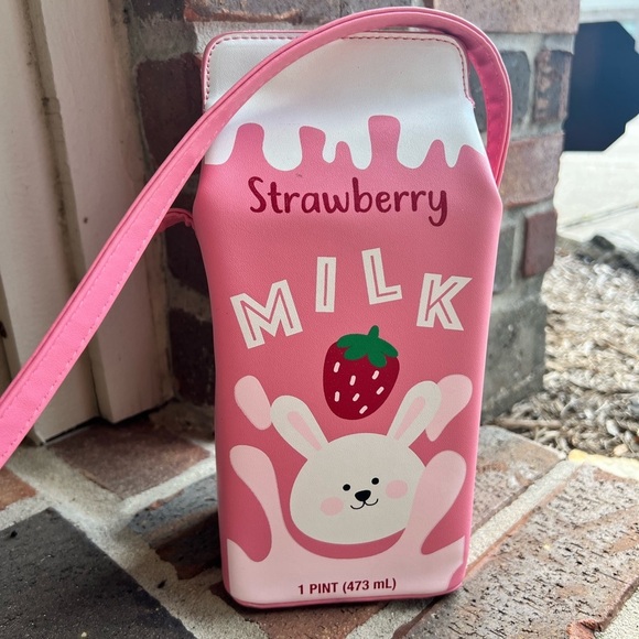 None Handbags - Pink Strawberry Milk Carton Crossbody Bag